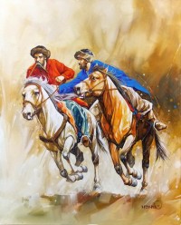 Momin Khan, 24 x 30 Inch, Acrylic on Canvas, Horse Painting, AC-MK-019